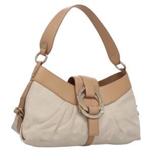 BVLGARI Chandra Shoulder Bag Canvas Beige Auth 113047